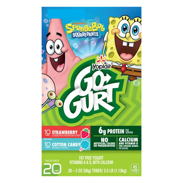 Spongebob Strawberry & Cotton Candy Yogurt Tubes - 20 ct