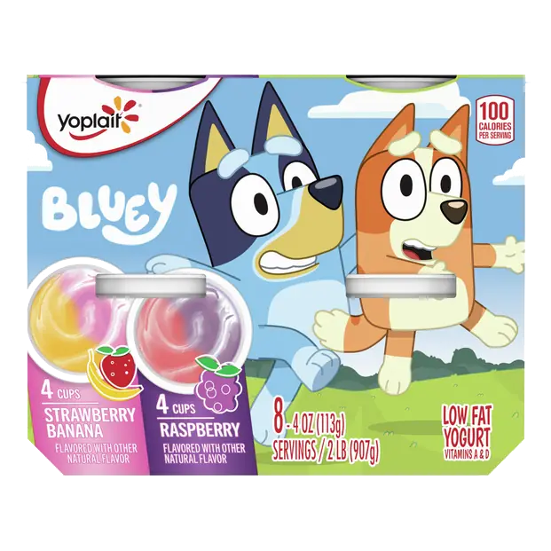 Kids Bluey Low Fat Strawberry Banana Raspberry Yogurt Cups - 8 ct