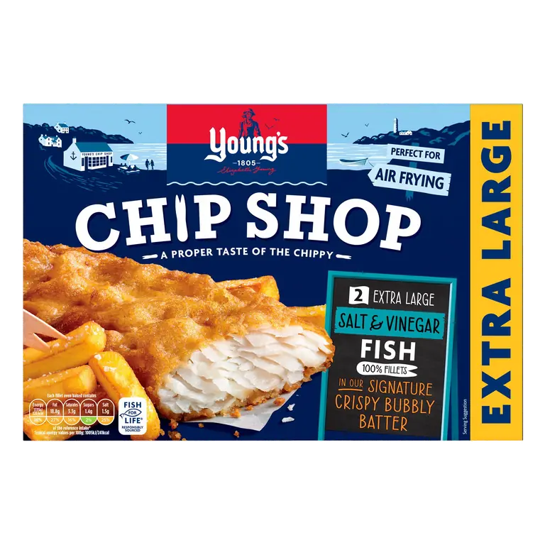 Young's Chip Shop 2 Extra Large Salt & Vinegar Batter Fish 100% Fillets 300g