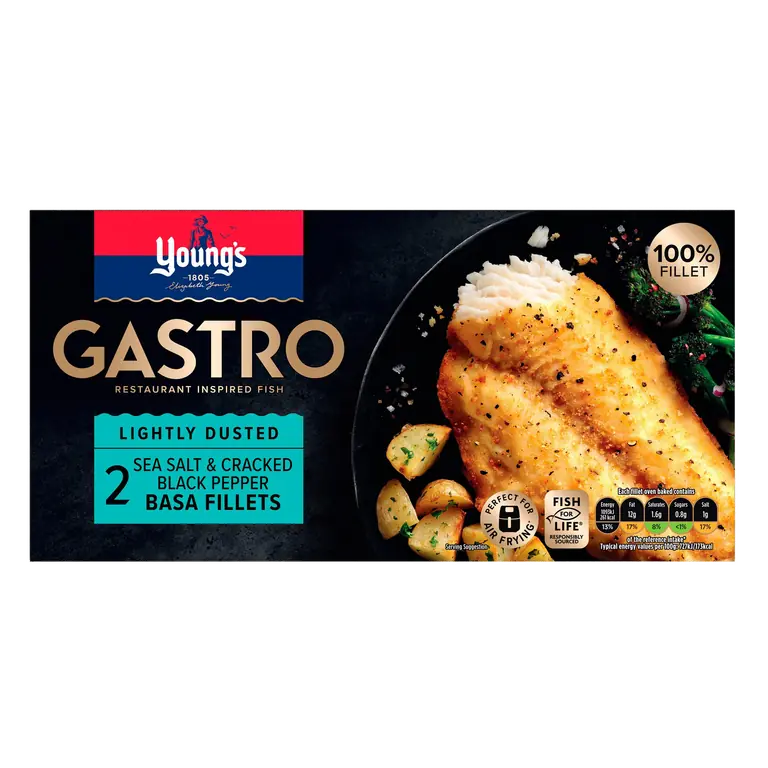 Young's Gastro 2 Sea Salt & Cracked Black Pepper Basa Fillets 310g