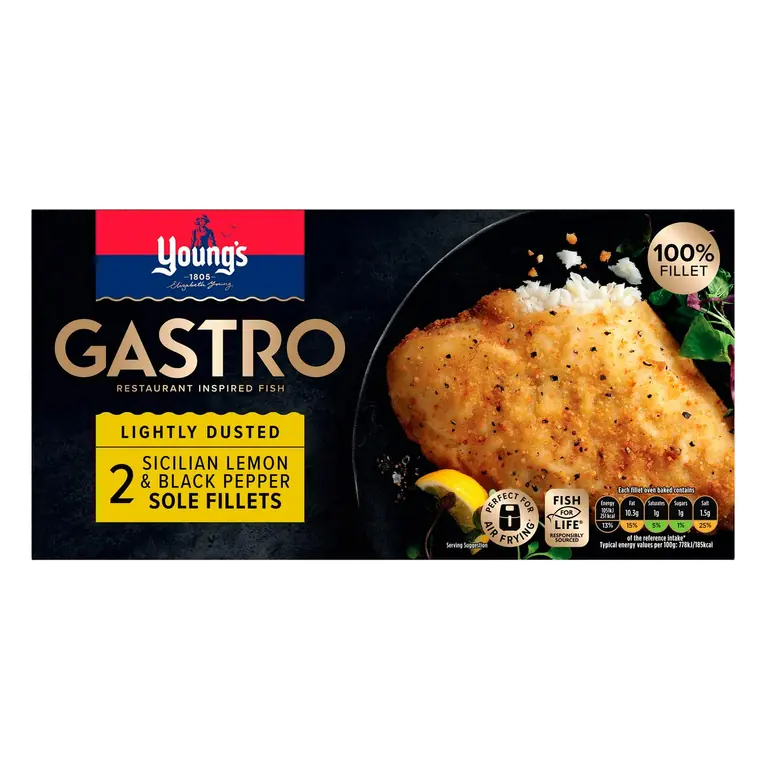 Gastro Lightly Dusted Sicilian Lemon & Black Pepper Sole Fillets x2 280g