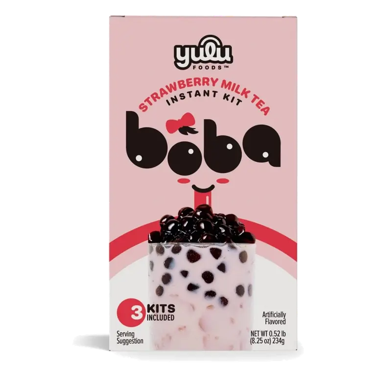 YULU Instant Strawberry Boba Kit, 8.25oz/3ct: Non-Caffeinated