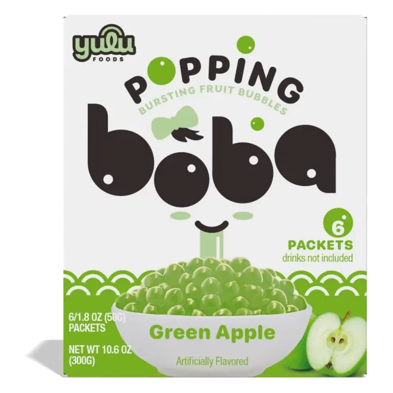 YULU Popping Bursting Green Apple Flavored Boba Fruit Bubbles For Boba Tea, 10.6oz/6ct