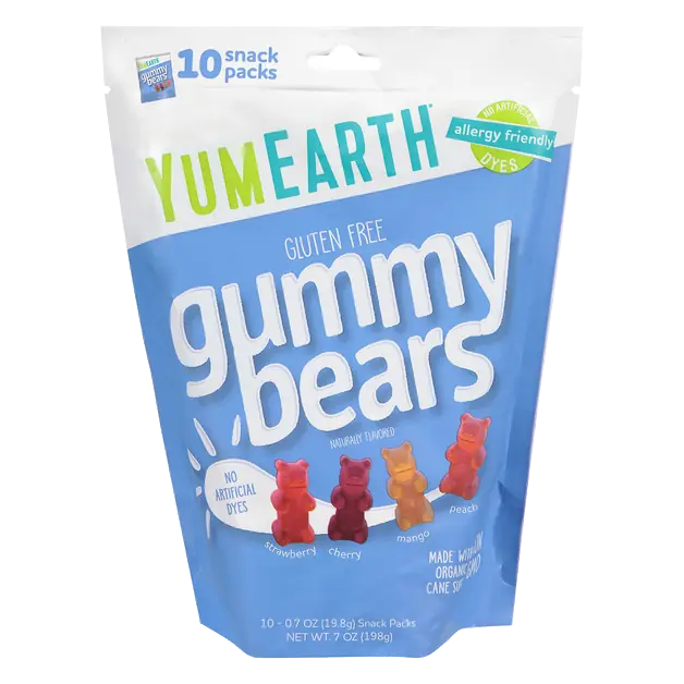 Organic Gluten Free Assorted Fruit Flavor Gummy Bears - 10 ct