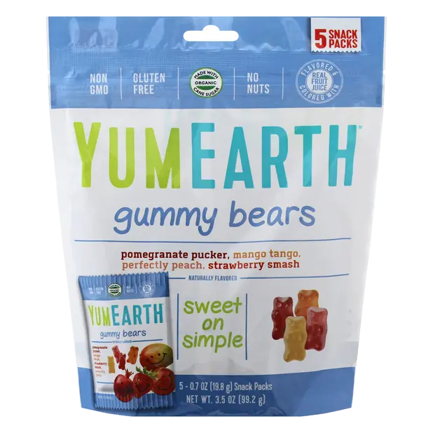 Organic Gluten Free Assorted Fruit Flavor Gummy Bears - 5 ct