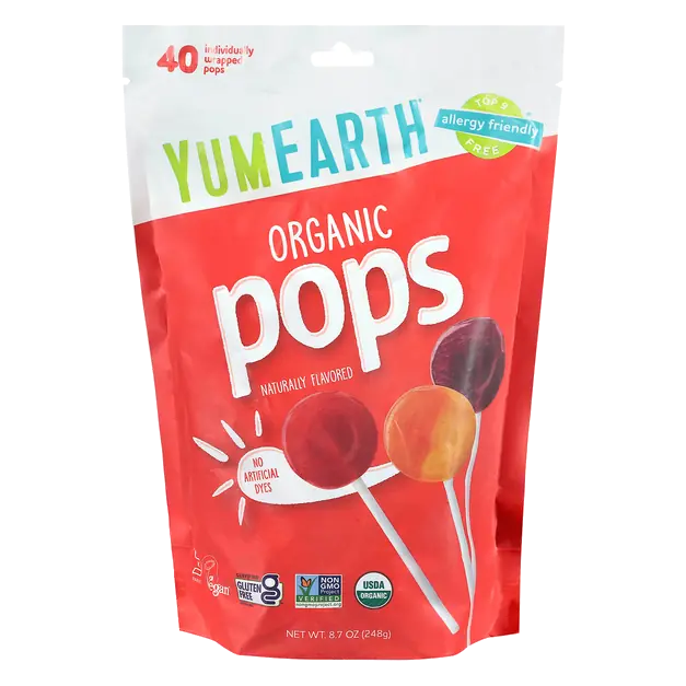 Organic Gluten Free Assorted Fruit Flavor Lollipops - 40 ct