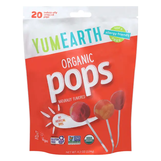 Organic Gluten Free Vegan Assorted Fruit Flavor Lollipops - 20 ct