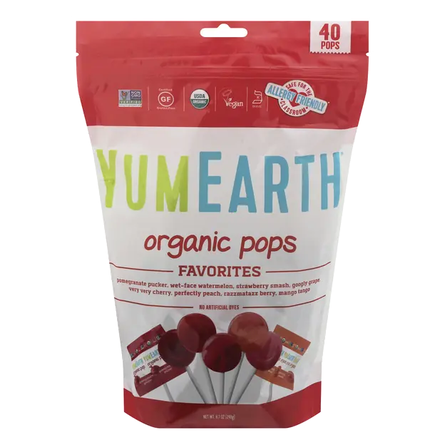 Organic Pops, Pomegranate Pucker, Wet-Face Watermelon, Strawberry Smash, Googly Grape, Very Very Cherry, Perfectly Peach, Razzmatazz Berry, Mango Tango.