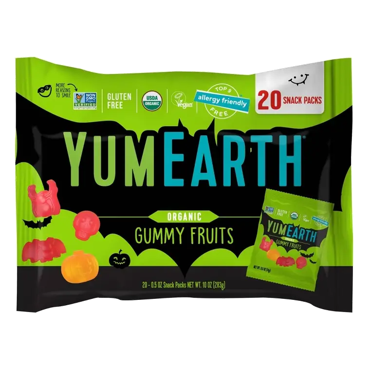 YumEarth Halloween Organic Gummy Fruits Candy Bag, 10oz/20ct