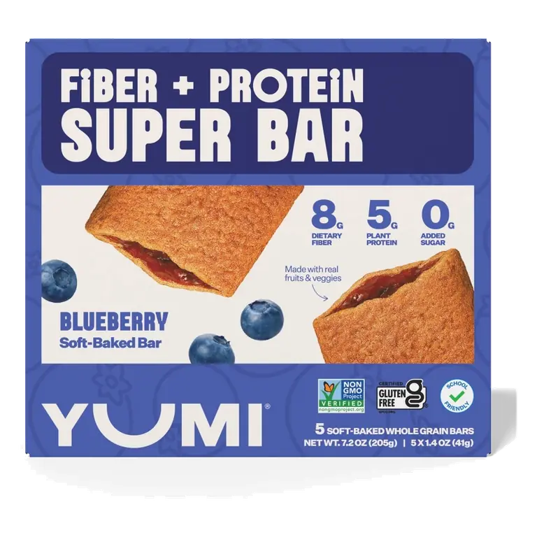 YUMI Fiber + Protein Super Bar Blueberry, 7.2oz/5ct