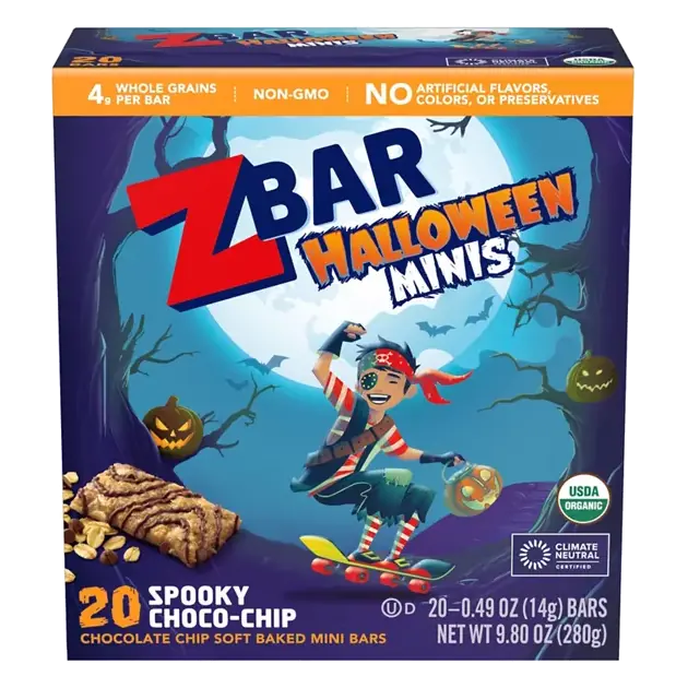 Zbar Halloween Minis Spooky Choco-Chip Organic Snack Bars, 20 Mini Bars