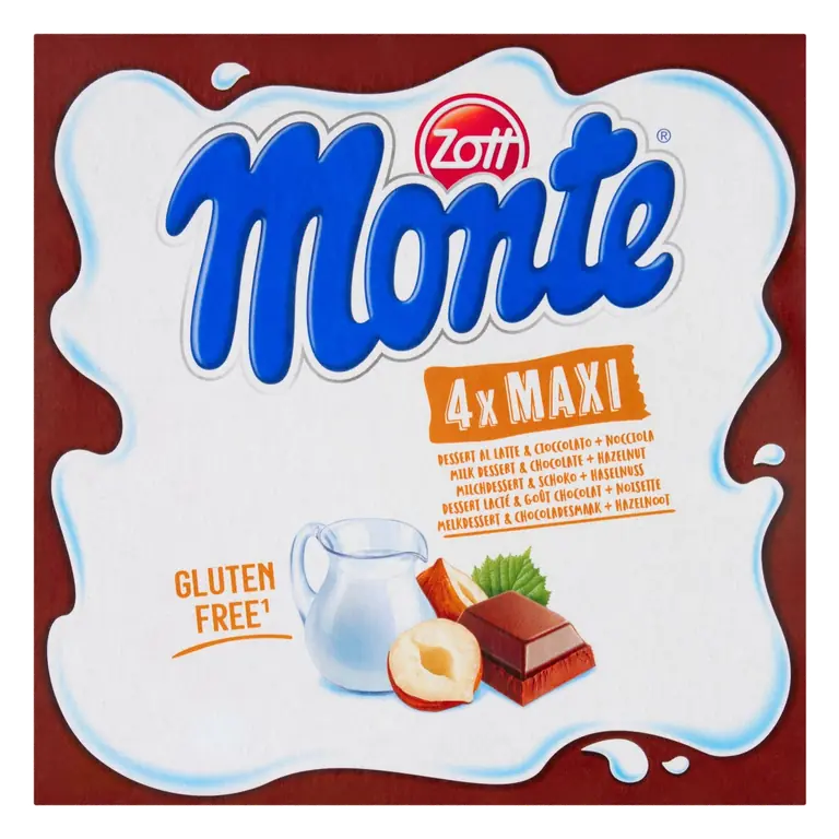 Monte 4 Maxi Milk Dessert & Chocolate + Hazelnut 4 x 100g (400g)