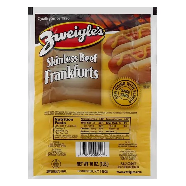 Frankfurts, Beef, Skinless