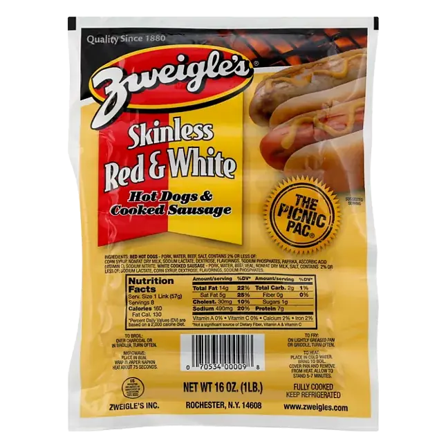 Hot Dogs & Cooked Sausage, Red & Whites, Skinless