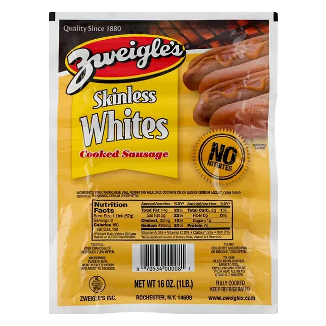 Sausage, Cooked, Whites, Skinless